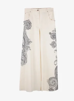 Palazzo Jeans creme met paisley blauw | DELSCHER. Fashion