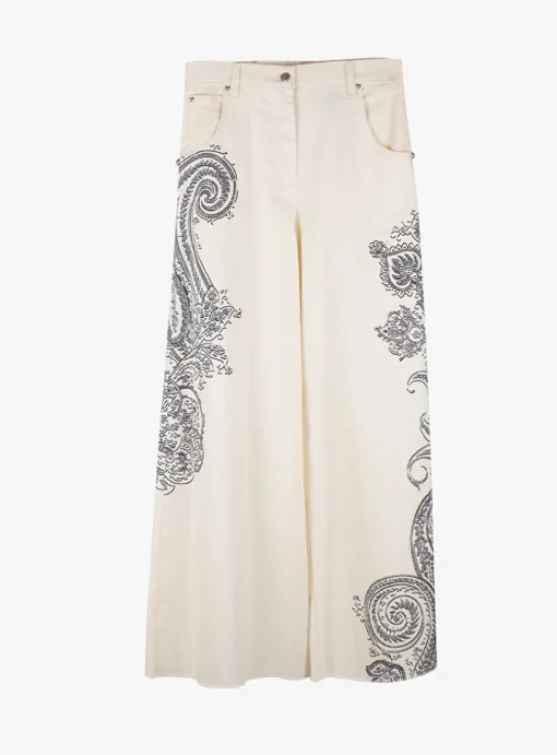 Palazzo Jeans creme met paisley blauw | DELSCHER. Fashion