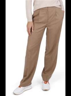 Pantalon bandplooi flannel beige | DELSCHER. Fashion
