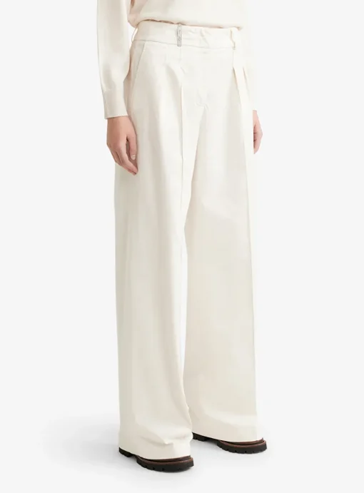 Pantalon bandplooi katoen offwhite | DELSCHER. Fashion