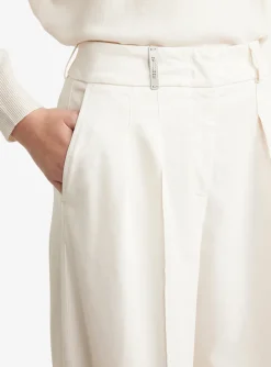 Pantalon bandplooi katoen offwhite | DELSCHER. Fashion