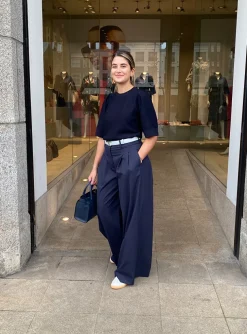 Pantalon bandplooi marine | DELSCHER. Fashion