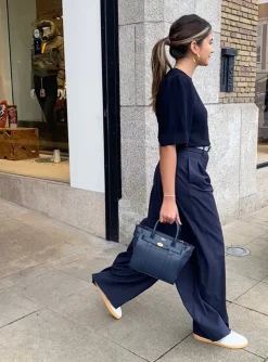 Pantalon bandplooi marine | DELSCHER. Fashion