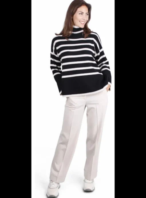 Pantalon beige omslag | DELSCHER. Fashion
