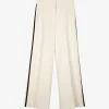 Pantalon duse offwhite met bruine bies | DELSCHER. Fashion