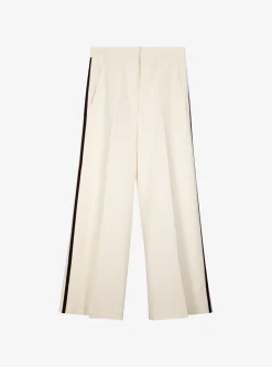 Pantalon duse offwhite met bruine bies | DELSCHER. Fashion