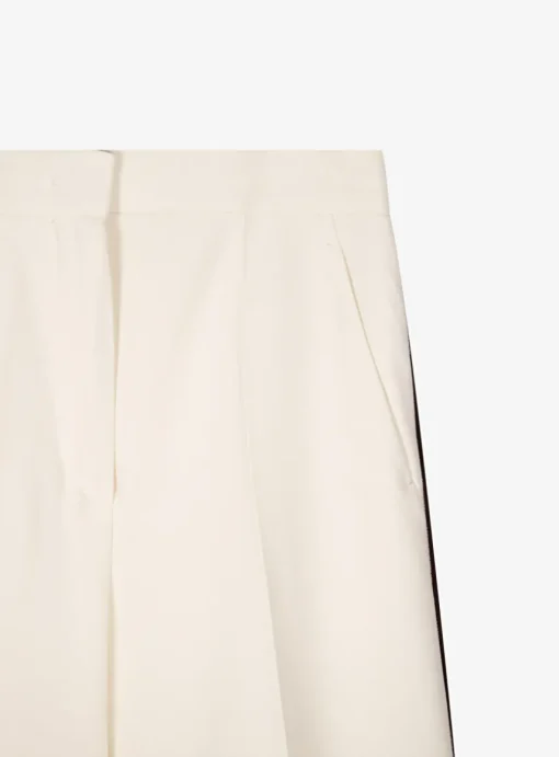 Pantalon duse offwhite met bruine bies | DELSCHER. Fashion