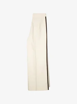 Pantalon duse offwhite met bruine bies | DELSCHER. Fashion