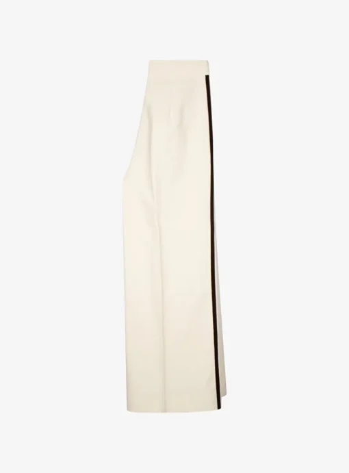 Pantalon duse offwhite met bruine bies | DELSCHER. Fashion