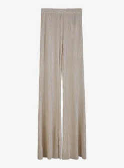 Pantalon glanzend crushed velvet roomwit | DELSCHER. Fashion
