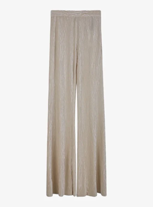 Pantalon glanzend crushed velvet roomwit | DELSCHER. Fashion