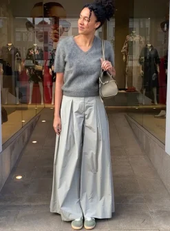 Pantalon KATOEN ZACHT groen extra wide leg | DELSCHER. Fashion