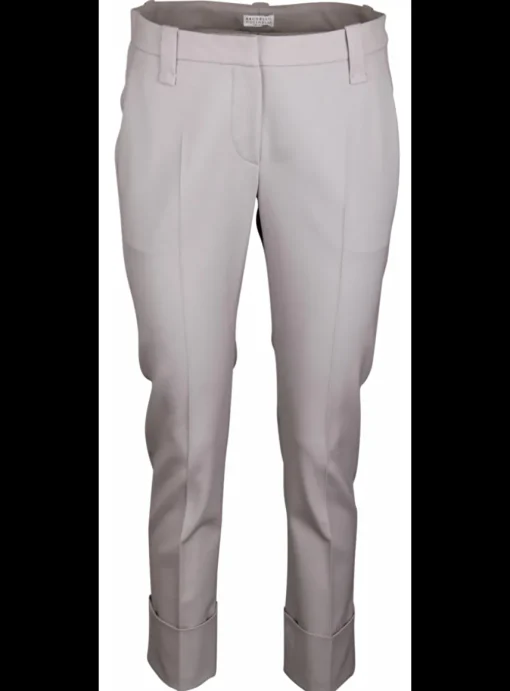 Pantalon kiezelgrijs met brede omslag | DELSCHER. Fashion