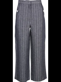 Pantalon linnen streep wit blauw | DELSCHER. Fashion