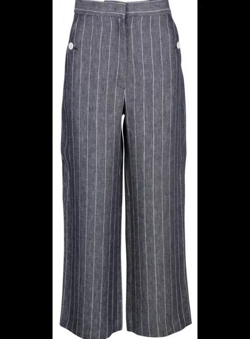 Pantalon linnen streep wit blauw | DELSCHER. Fashion