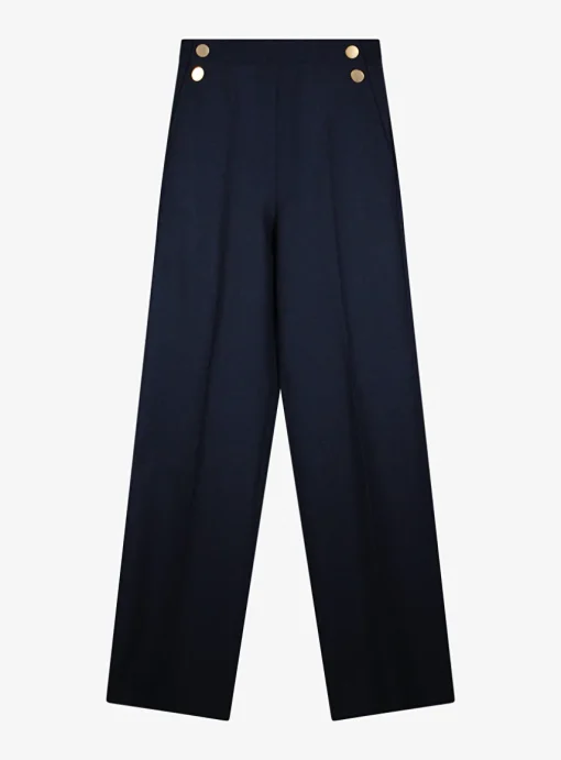 Pantalon marine met gouden knopen | DELSCHER. Fashion