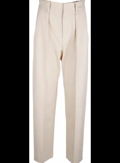 Pantalon Miro bandplooi ecru structuur | DELSCHER. Fashion