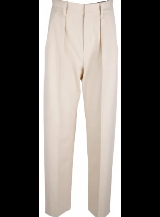 Pantalon Miro bandplooi ecru structuur | DELSCHER. Fashion