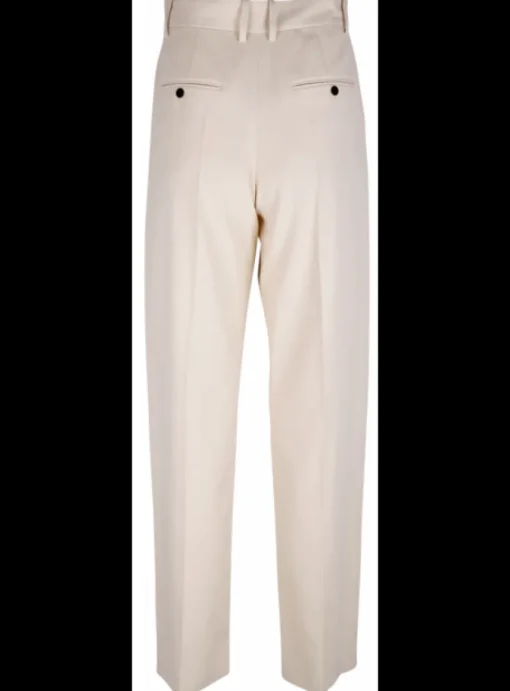 Pantalon Miro bandplooi ecru structuur | DELSCHER. Fashion