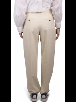 Pantalon Miro bandplooi ecru structuur | DELSCHER. Fashion