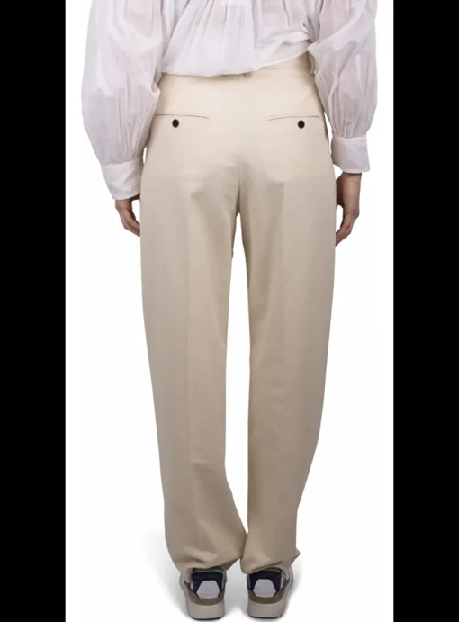 Pantalon Miro bandplooi ecru structuur | DELSCHER. Fashion