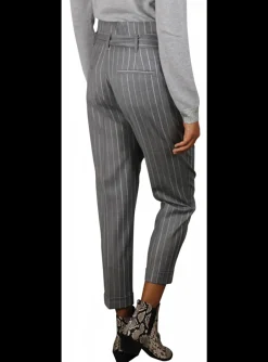 Pantalon paperbag krijtstreep lichtgrijs | DELSCHER. Fashion
