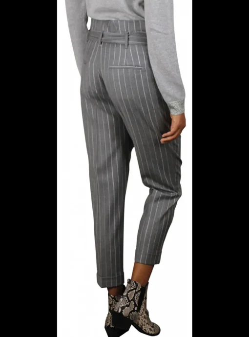 Pantalon paperbag krijtstreep lichtgrijs | DELSCHER. Fashion