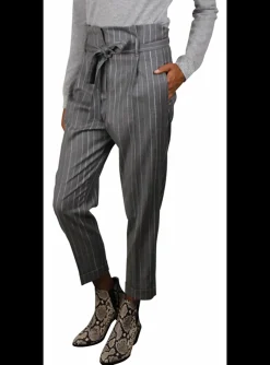 Pantalon paperbag krijtstreep lichtgrijs | DELSCHER. Fashion