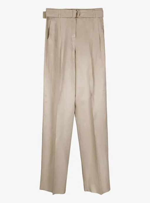 Pantalon pausa wide leg licht glanzend beige | DELSCHER. Fashion