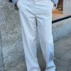Pantalon recht katoen offwhite | DELSCHER. Fashion