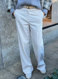 Pantalon recht katoen offwhite | DELSCHER. Fashion
