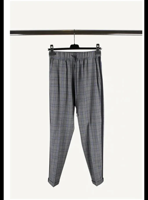 Pantalon Rosamunda ruit grijsblauw | DELSCHER. Fashion