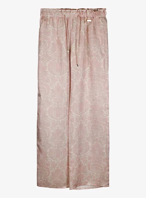 Pantalon zijde dessin roze | DELSCHER. Fashion