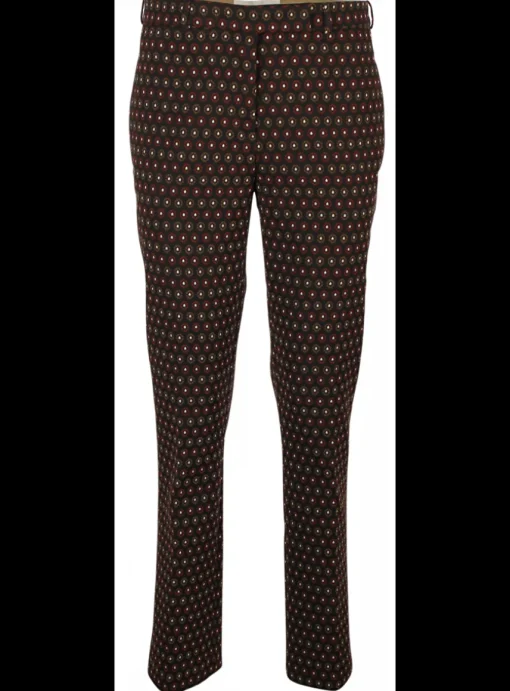 Pantalon zwart met cirkels in oker en rood | DELSCHER. Fashion