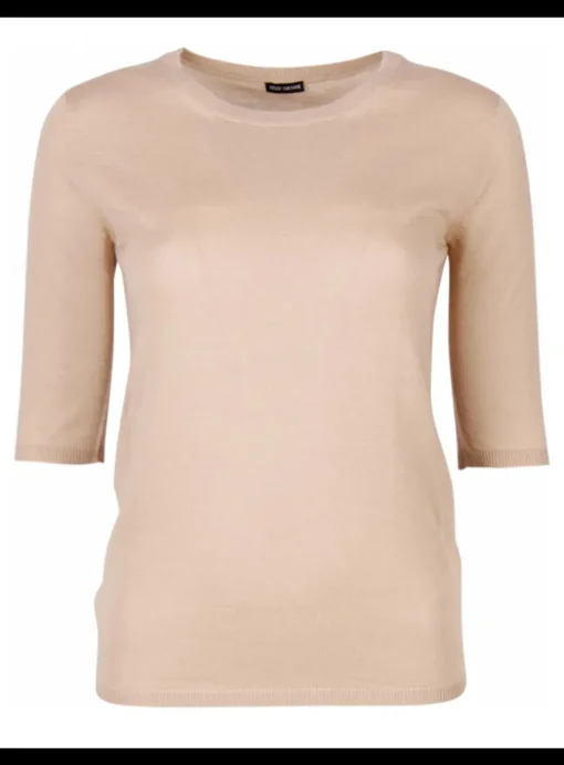 Pull cashmere beige korte mouw | DELSCHER. Fashion