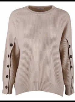 Pull cashmere beige met knopen | DELSCHER. Fashion