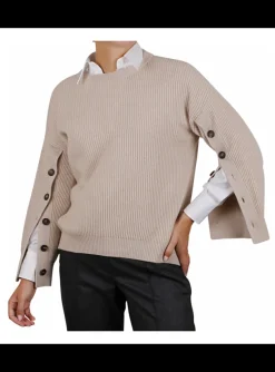 Pull cashmere beige met knopen | DELSCHER. Fashion