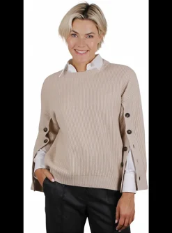 Pull cashmere beige met knopen | DELSCHER. Fashion