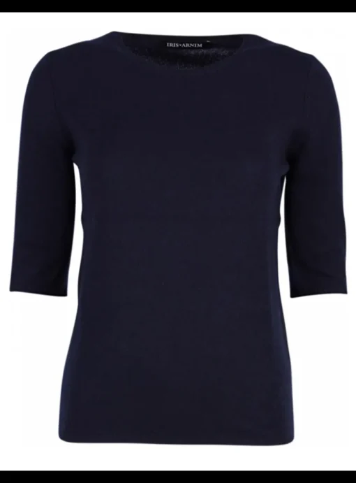 Pull cashmere marine met korte mouw | DELSCHER. Fashion