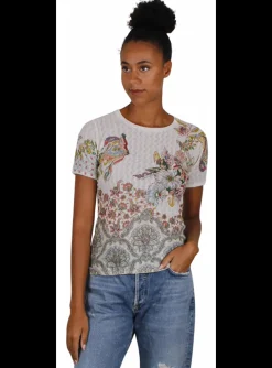 Pull cashmere offwhite bloemen en glitter | DELSCHER. Fashion