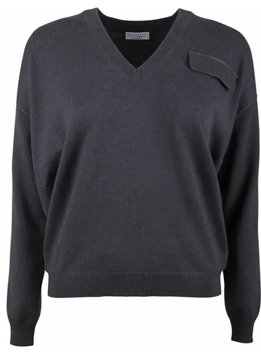 Pull cashmere v-hals antraciet | DELSCHER. Fashion