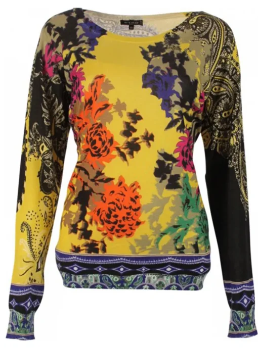 Pull geel dessin ronde hals | DELSCHER. Fashion