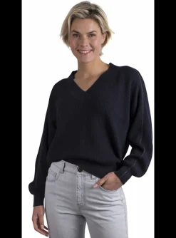 Pull katoen v-hals blauw | DELSCHER. Fashion