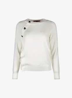 Pull kross offwhite met knoop detail | DELSCHER. Fashion