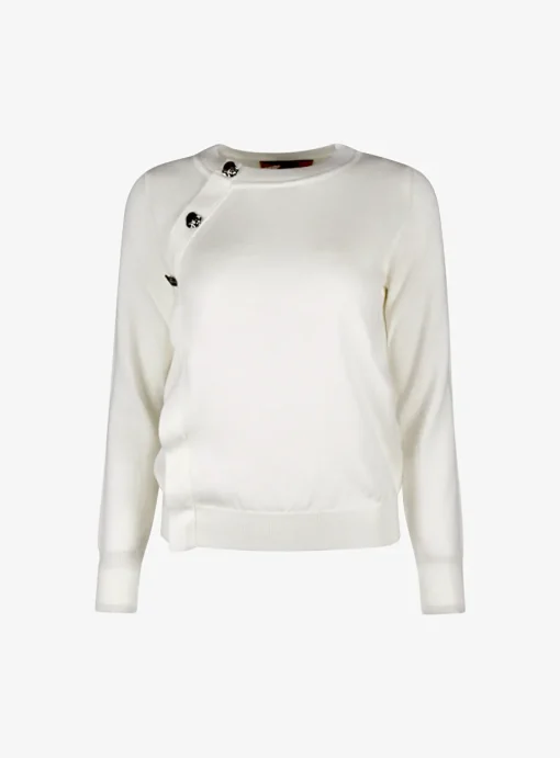 Pull kross offwhite met knoop detail | DELSCHER. Fashion