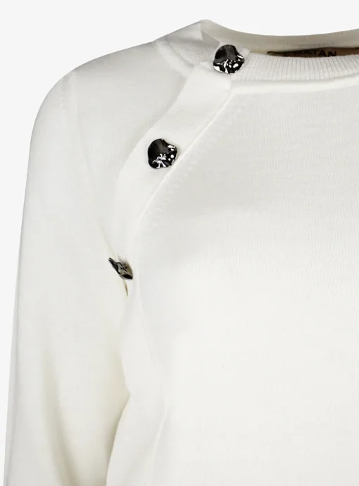 Pull kross offwhite met knoop detail | DELSCHER. Fashion