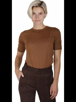 Pull Lyv cashmere ronde hals cognac | DELSCHER. Fashion