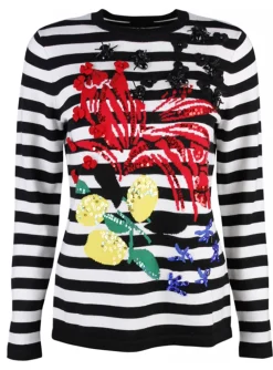pull navy wit met bloemen en pailletten | DELSCHER. Fashion
