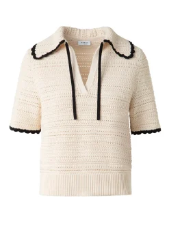Pull polo beige met zwarte details | DELSCHER. Fashion