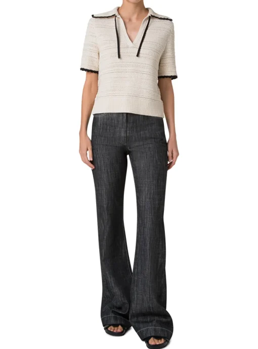 Pull polo beige met zwarte details | DELSCHER. Fashion
